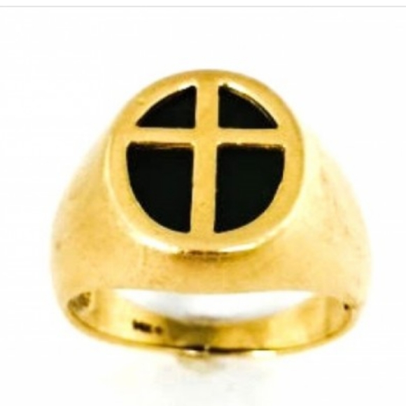 14K Men's Jade (Nephrite) Yellow Gold Cross Ring
